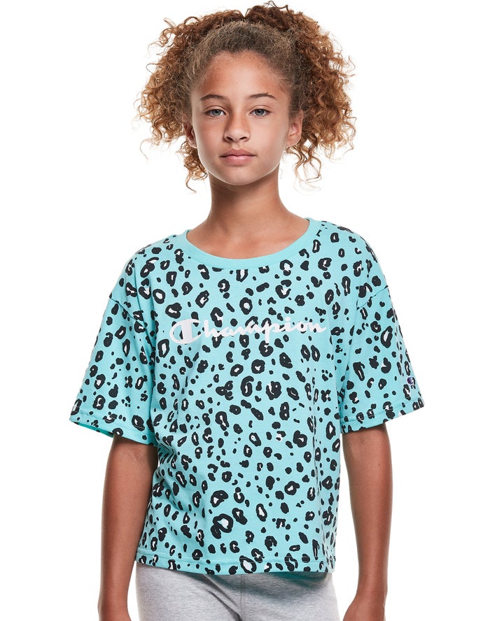 Champion Boxy Leopard Print - Tytön Turkoosi/Mustat T-Paita - Suomi 7623108-FP